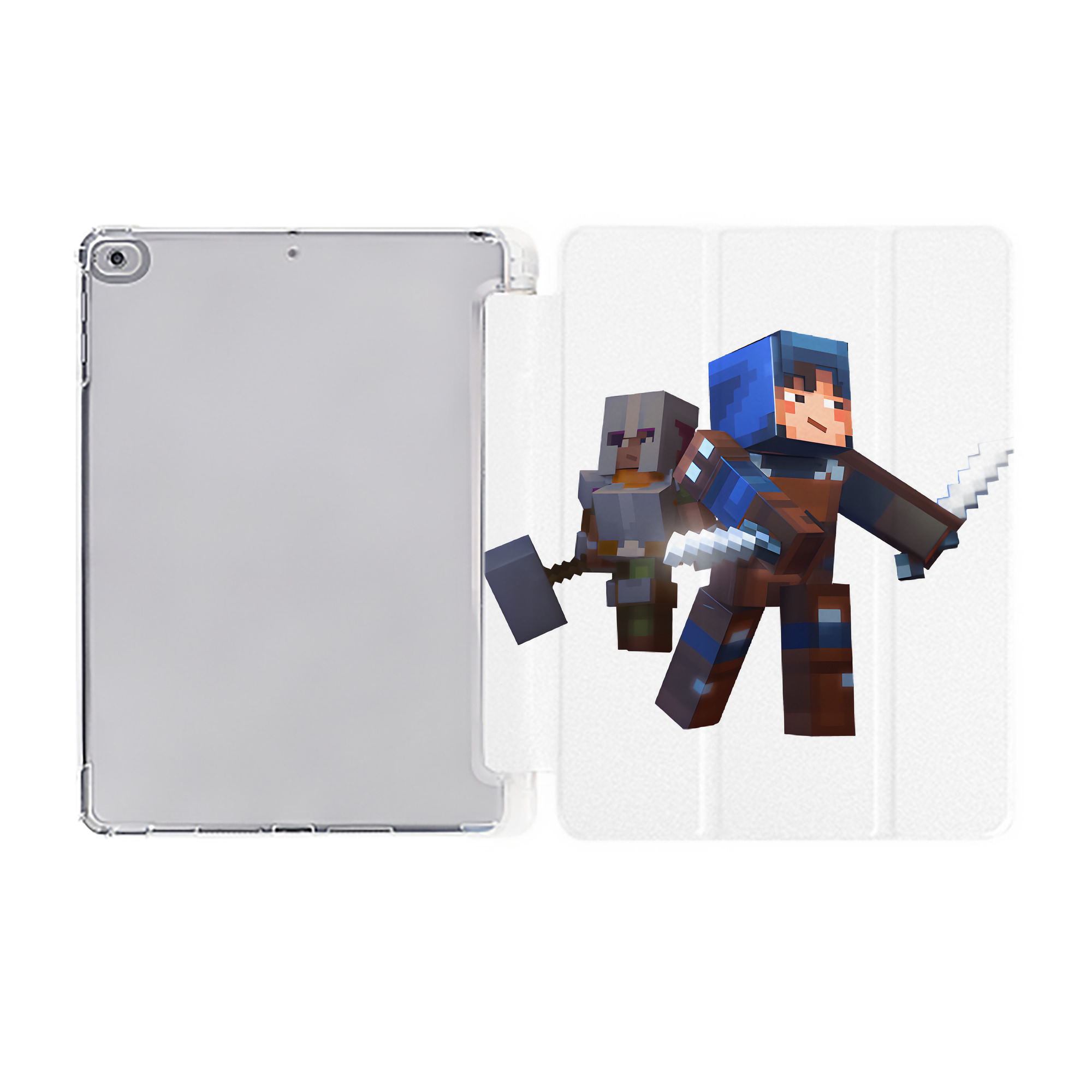 （画像用） マインクラフト ブロックの世界 Minecraft MC Block world IPad ケース ペン収納付き 三つ折りスタンド PUレザー×シリコン 対応機種9.5/10.5/10.9インチ
